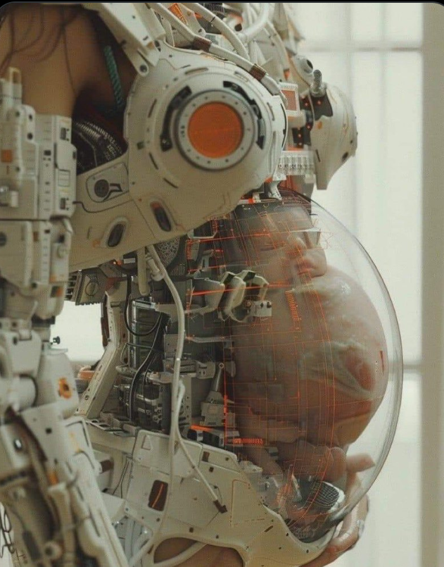 A robot with a child in its belly 