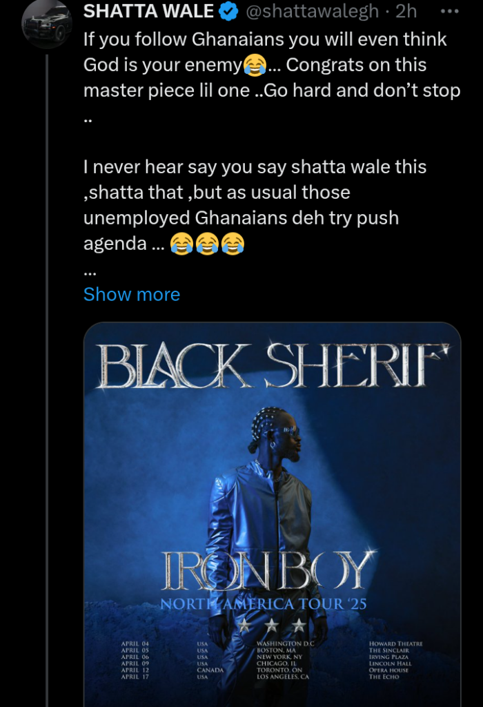 Shatta Wale responds to Black Sherif Where Dem Boyz controversy
