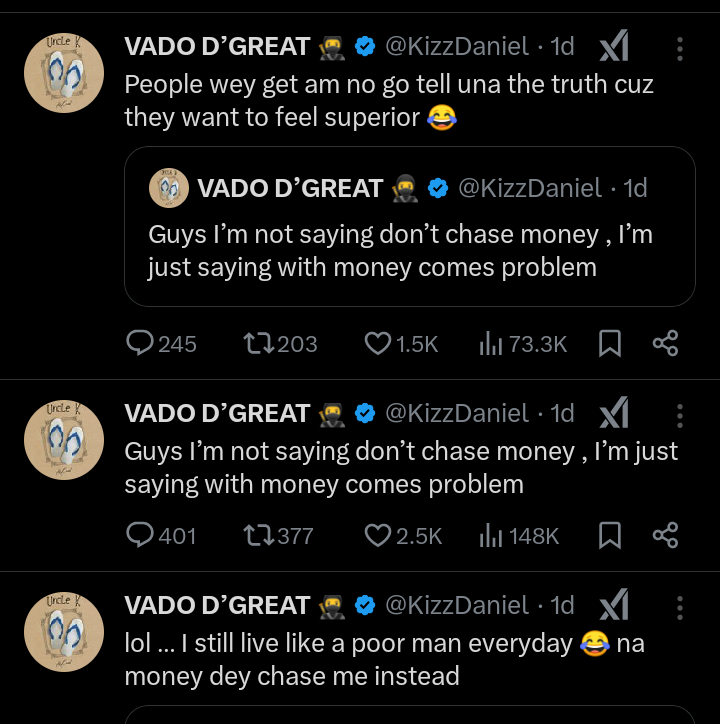Kizz Daniel money happiness tweet