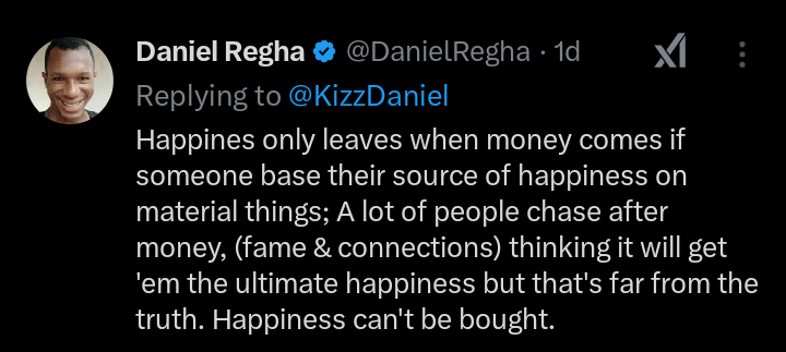 Kizz Daniel money happiness tweet
