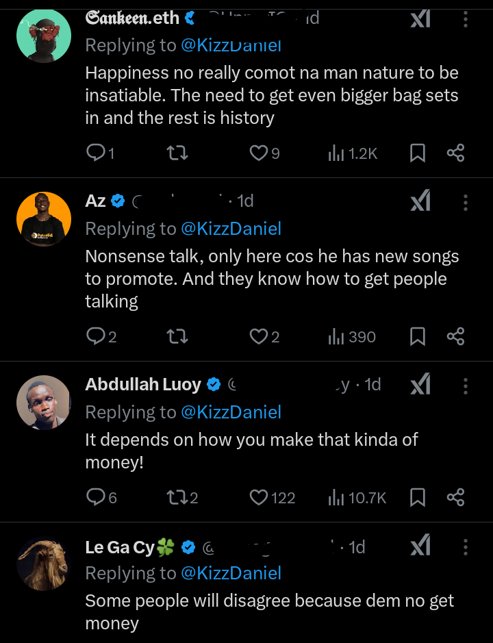 Kizz Daniel money happiness tweet