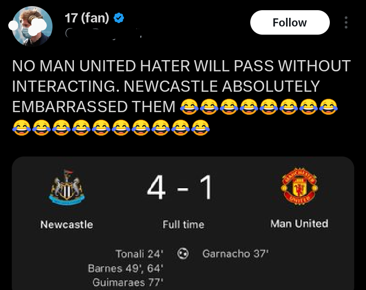 Newcastle thrash Manchester United 4-1